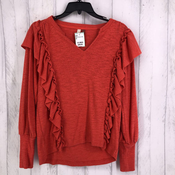XS l/s tiered ruffle v-neck top