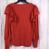 XS l/s tiered ruffle v-neck top