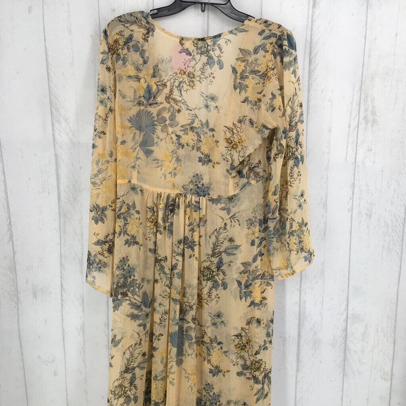 M l/s sheer floral button duster
