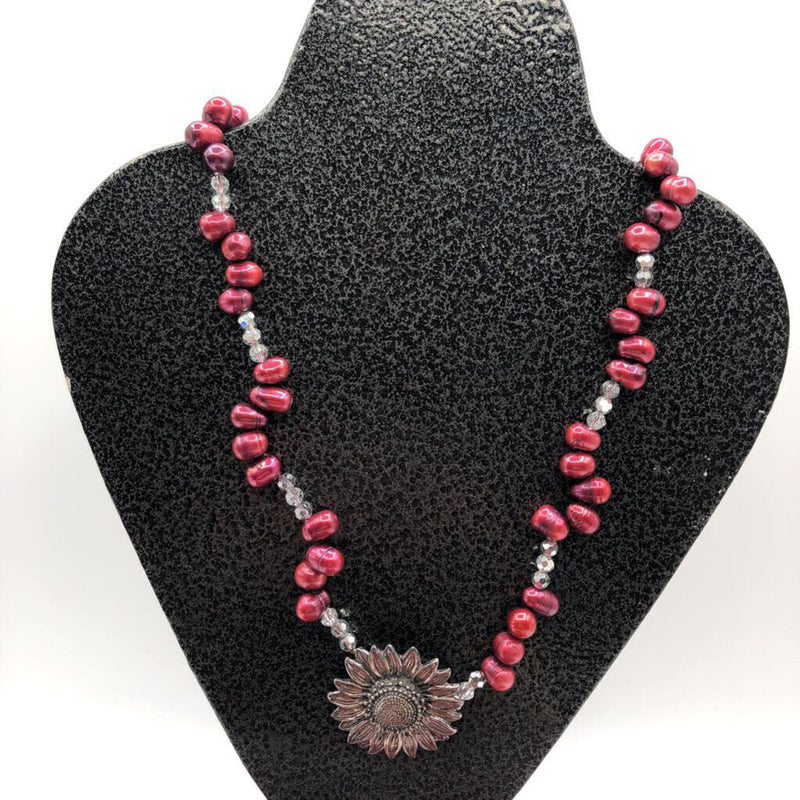 .925 3 pc silver sunflower set w/red pearl