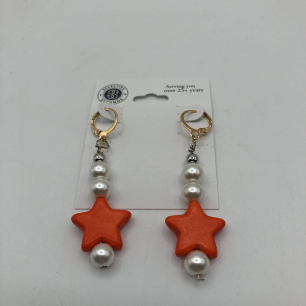 Pearl & Star Earrings - Orange