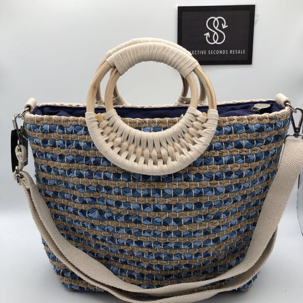 NWOT bamboo top handle woven tote