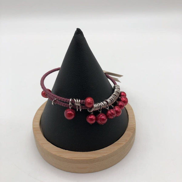 wrap bracelet w/red dangle beads