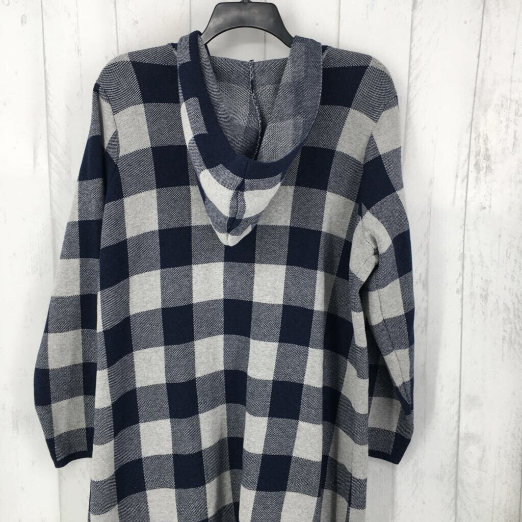 XL Long hooded plaid button down