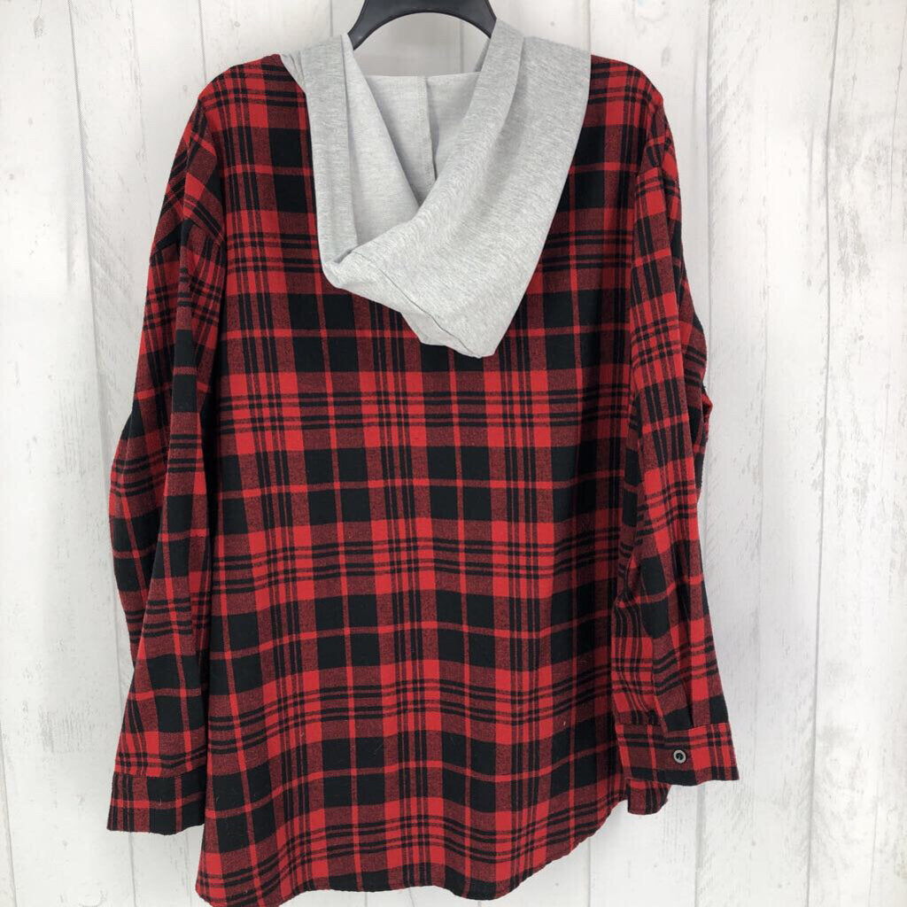XXL Hooded plaid button-down l/s