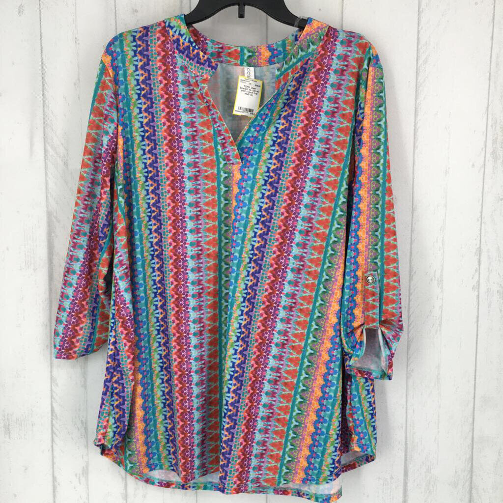 XL tab slv print v-neck top