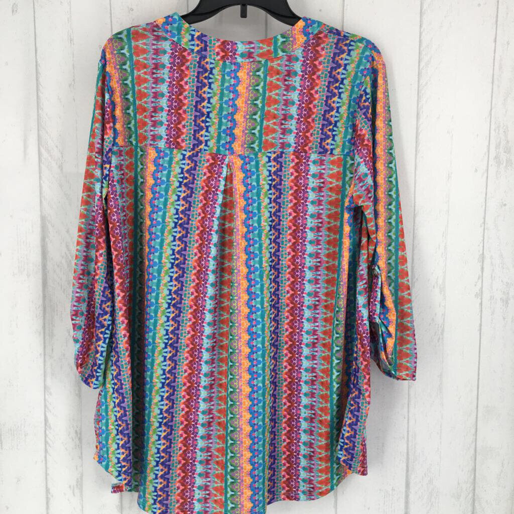 XL tab slv print v-neck top