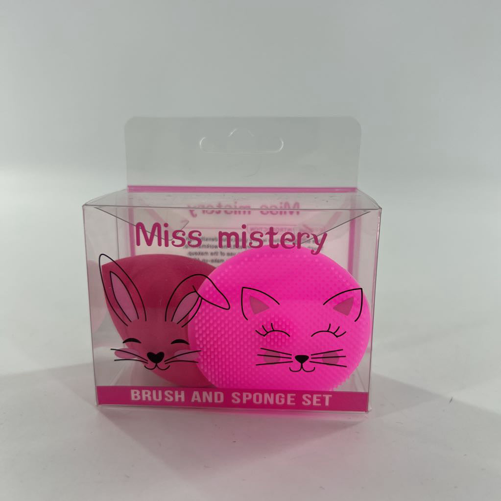 2pc brush & sponge set (fuchsia