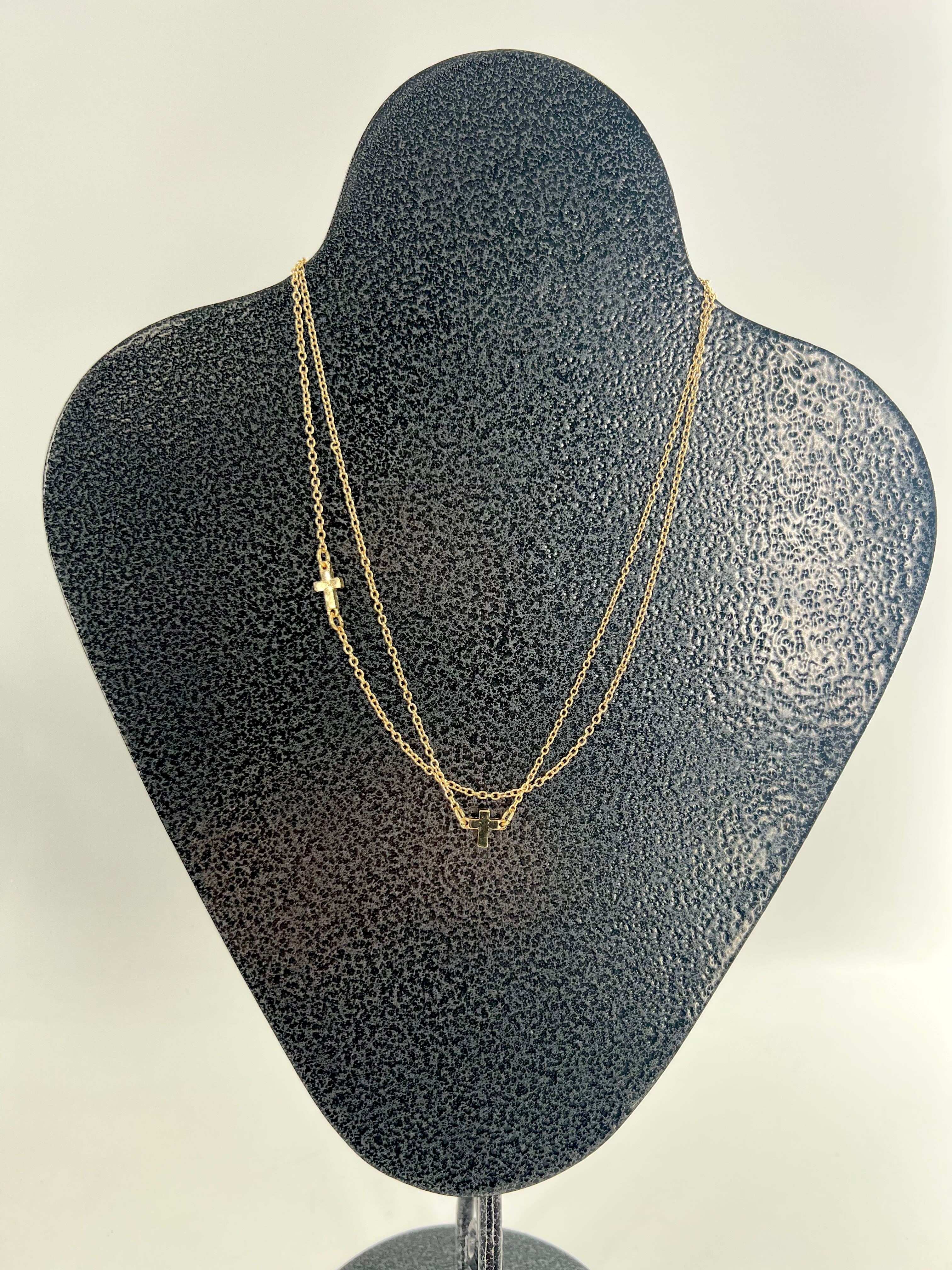 14" 2 chain link gold tone east west cross stations necklace