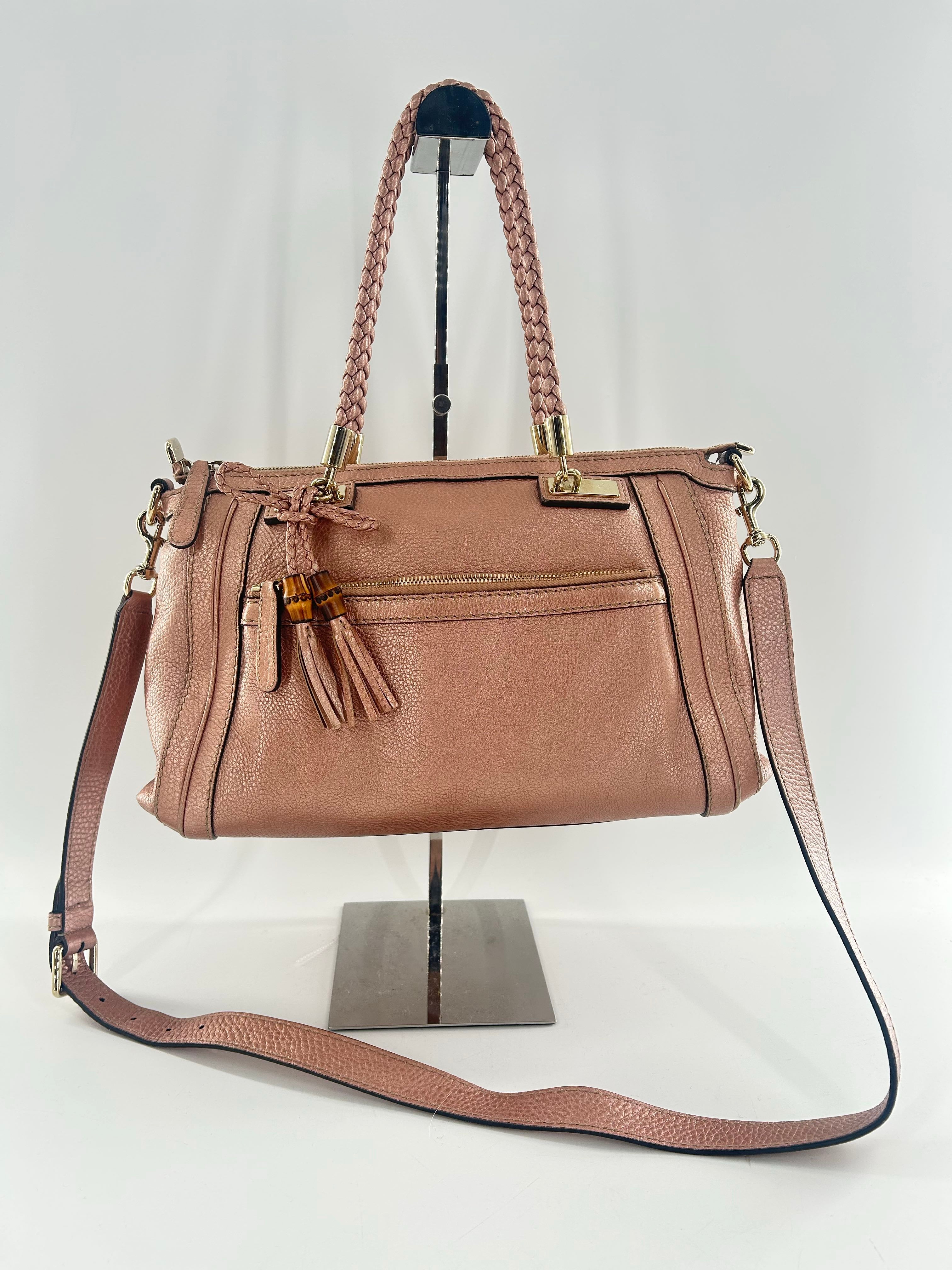 Gucci Metallic Pebbled Calfskin Bella Satchel