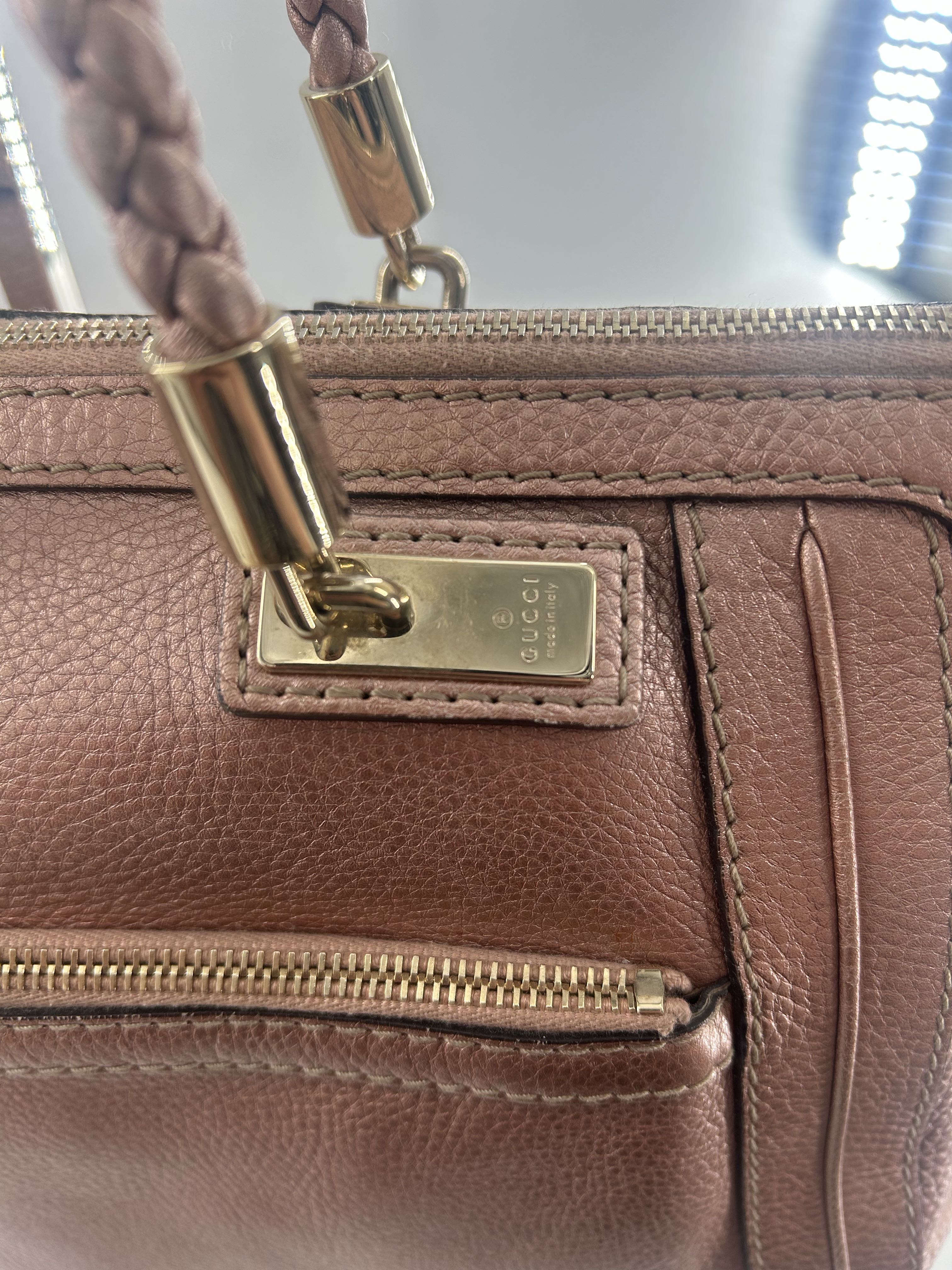 Gucci Metallic Pebbled Calfskin Bella Satchel