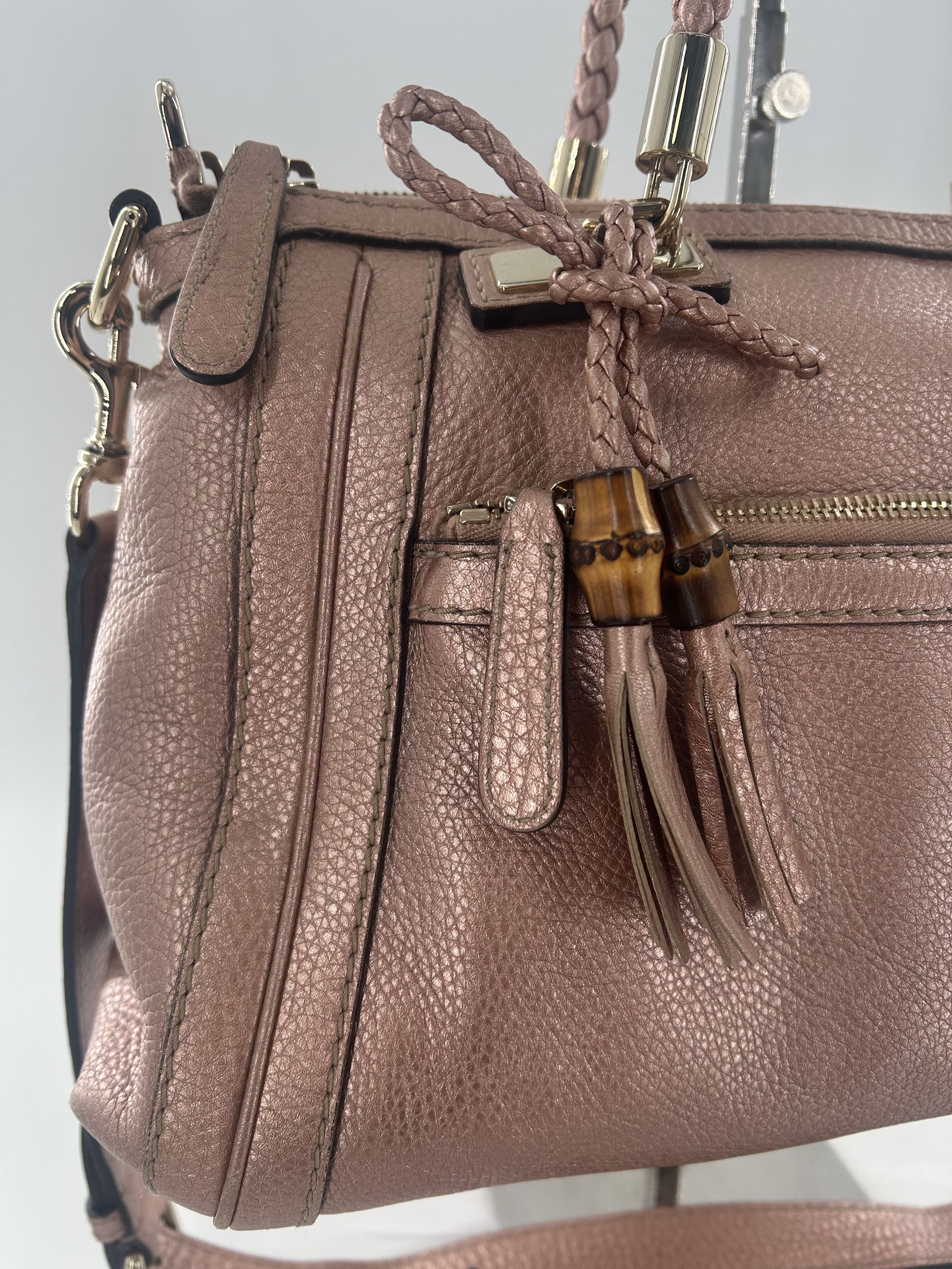 Gucci Metallic Pebbled Calfskin Bella Satchel