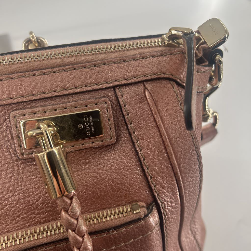 Gucci Metallic Pebbled Calfskin Bella Satchel