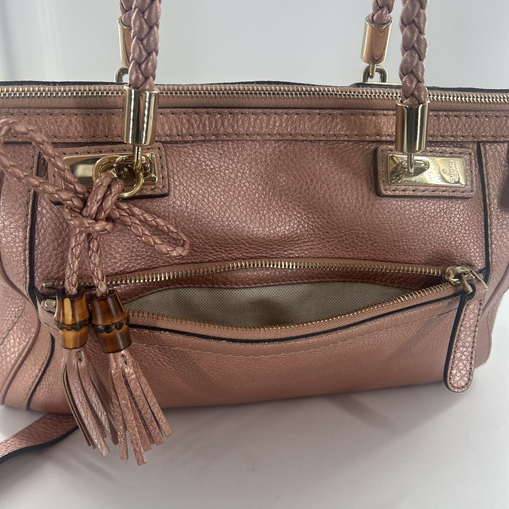 Gucci Metallic Pebbled Calfskin Bella Satchel