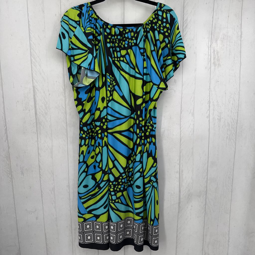 2X Printed embelished v-neck dress s/s