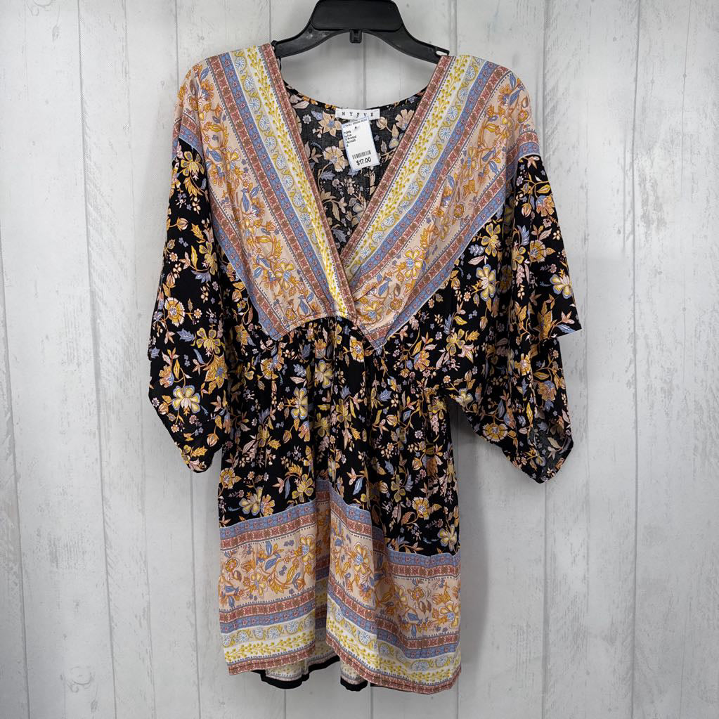 S Printed crossover dolman slv top