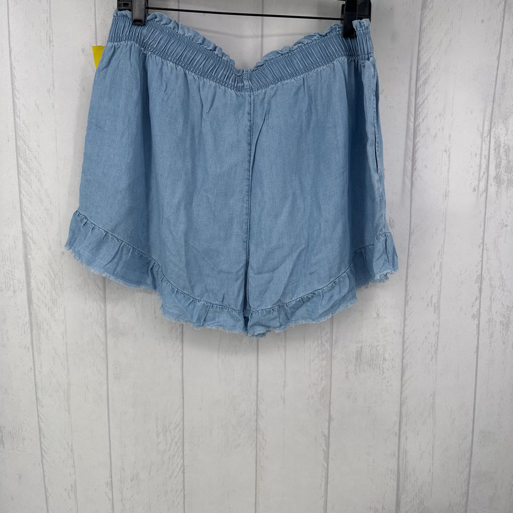 XL Chambray ruffled hem shorts