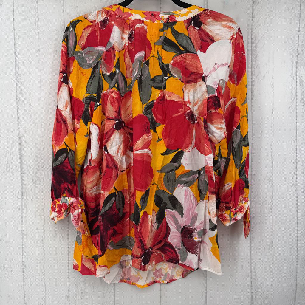 1x tie elbow slv flower print top