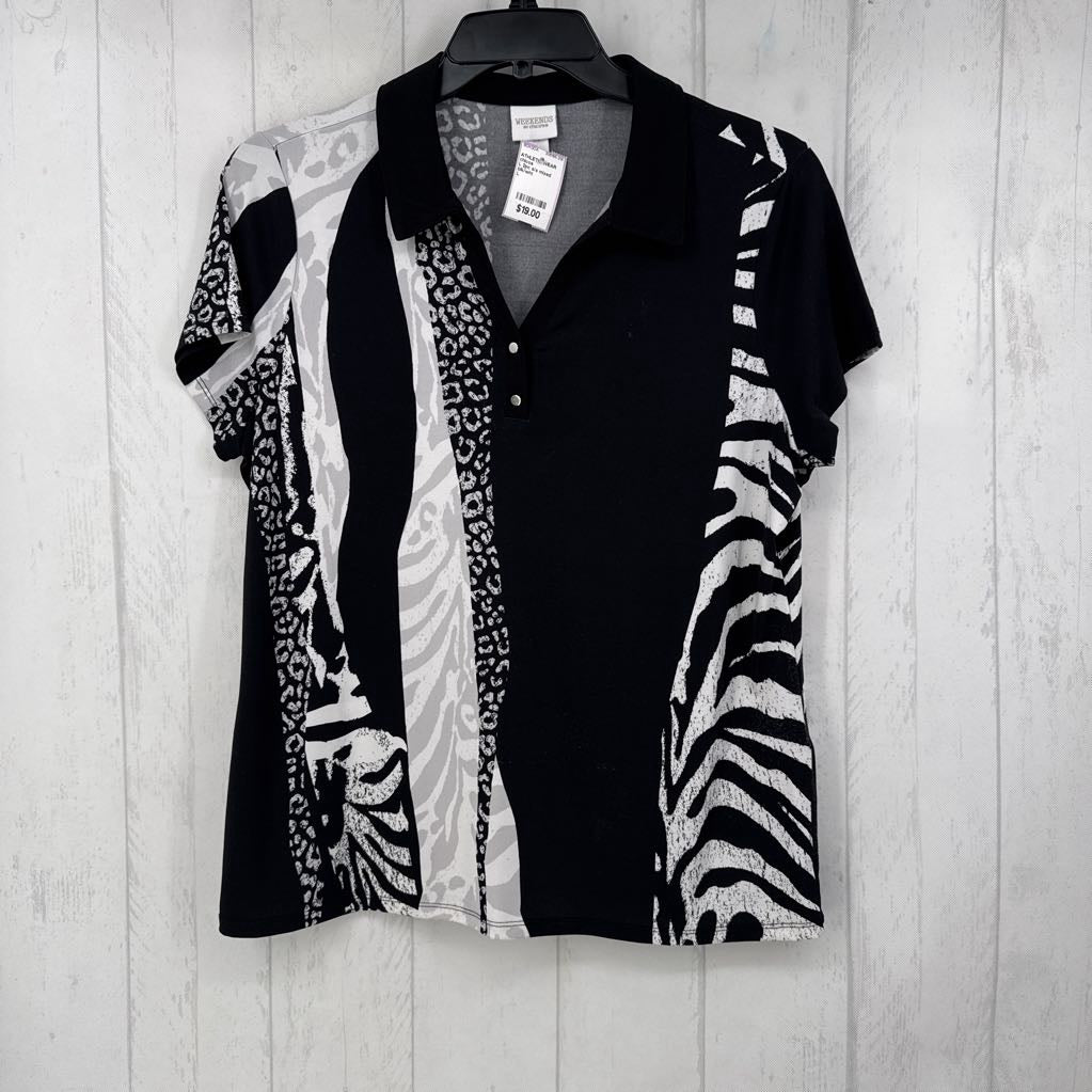 L 2pc s/s mixed media top & skort set