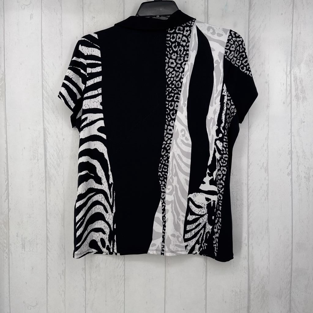 L 2pc s/s mixed media top & skort set