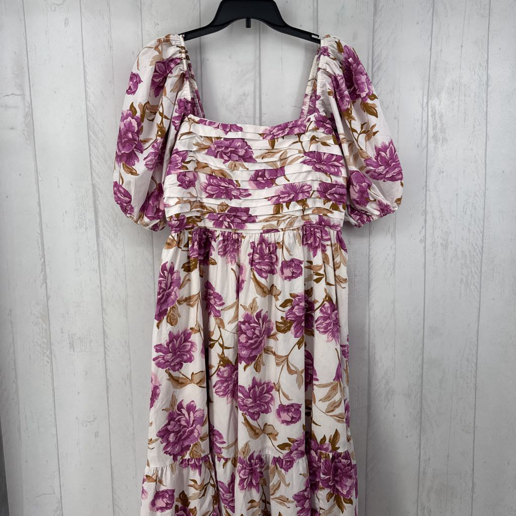 L flo print smocked puff slv dress