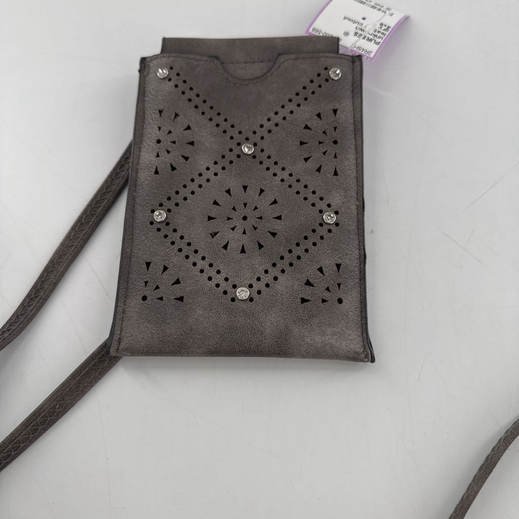 leather cutout embelished phone holder crossbody