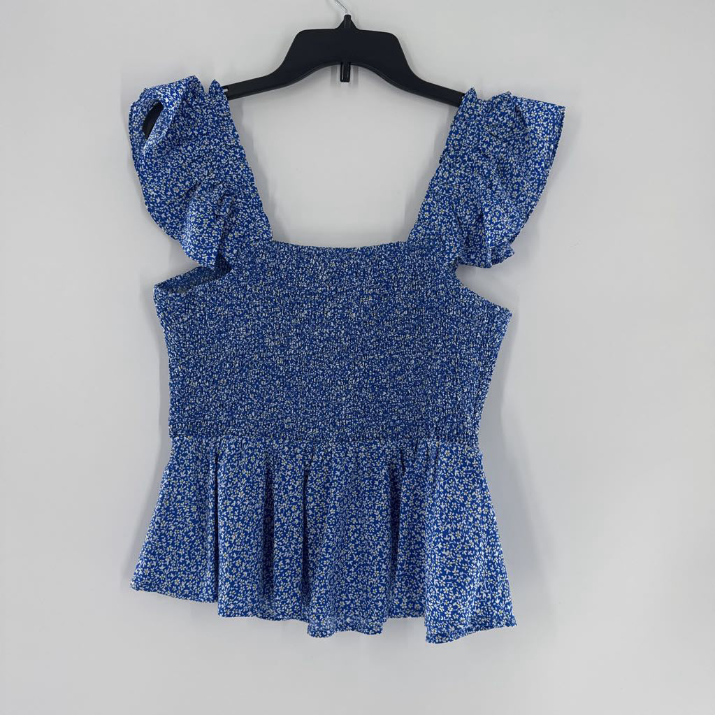 L flo print smocked ruffled slv top