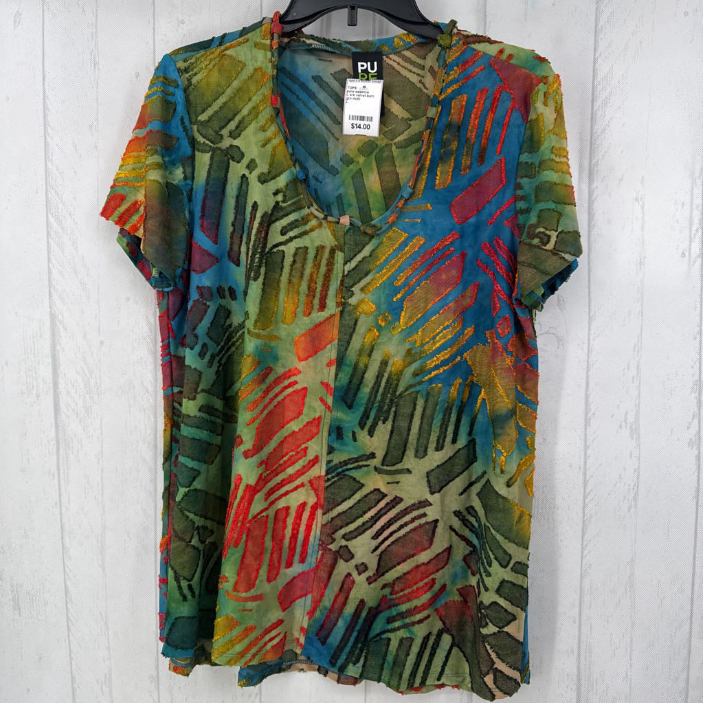 L s/s velvet burn out emellish neck