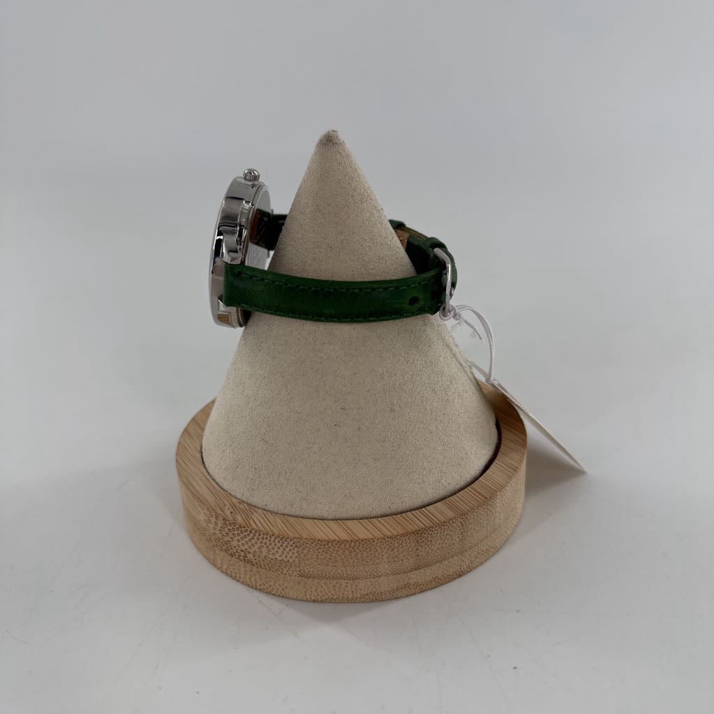 leather band round face watch