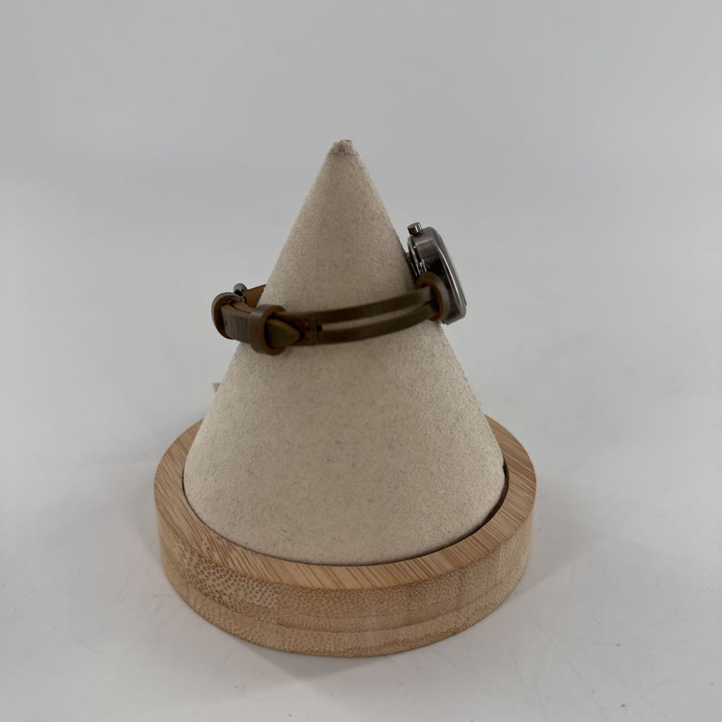 leather band round face watch