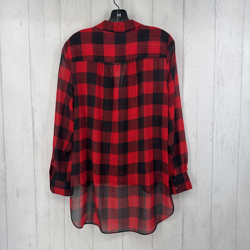 L plaid crossover hi-lo l/s top