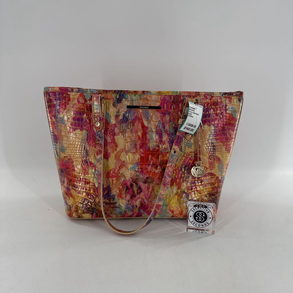 croc embossed floral satchel