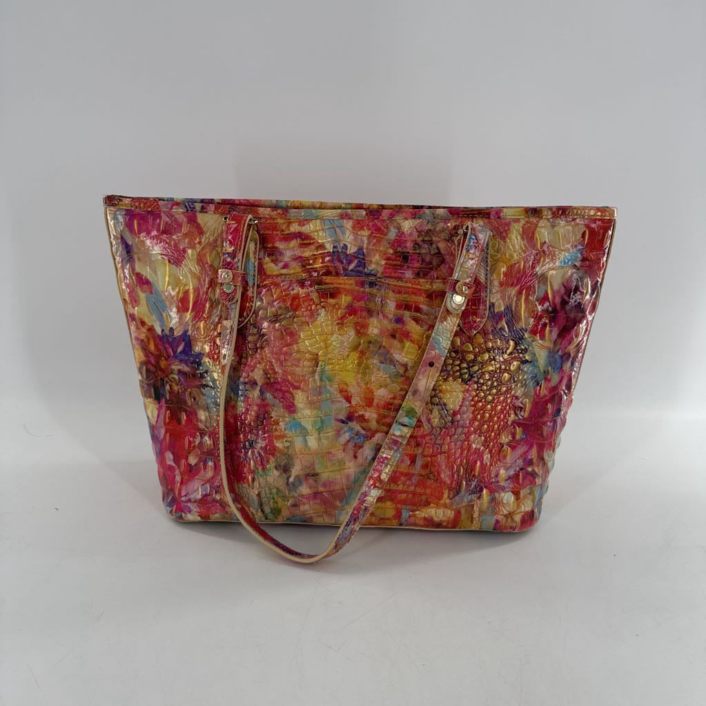 croc embossed floral satchel