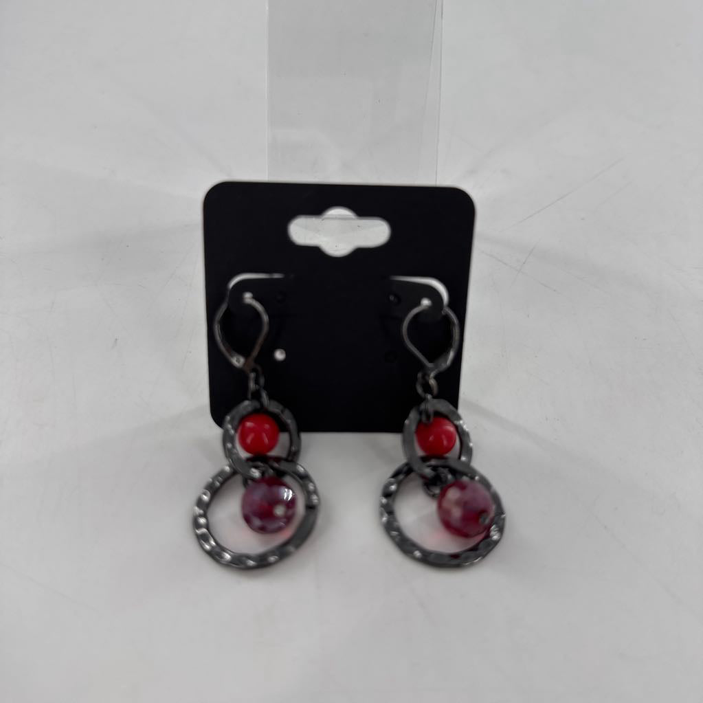 red bead circle drop earrings