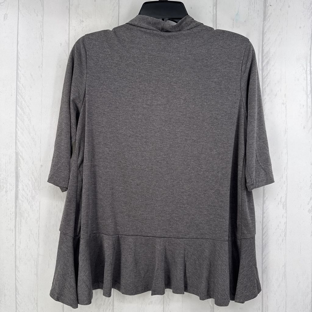 S elbow slv open ruffle hem cardigan