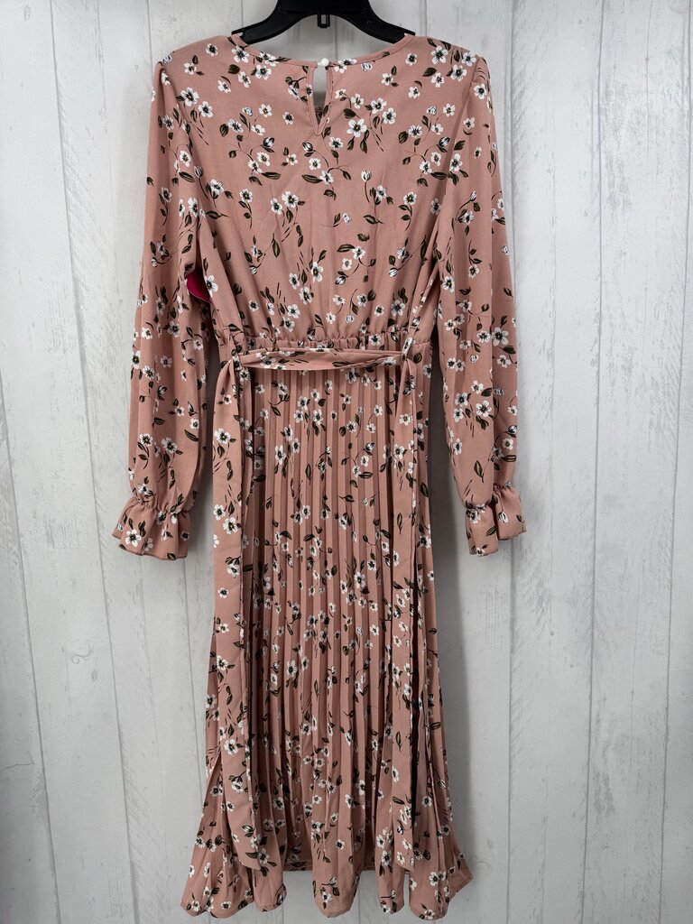 L l/s floral pleated ruffle maxi dress