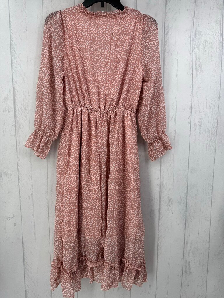 L l/s print ruffle maxi dress