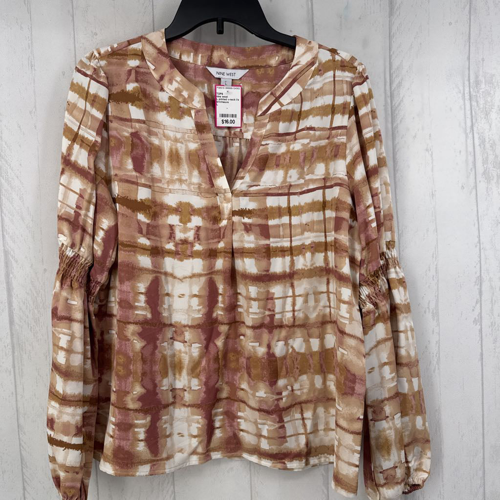 L printed v-neck l/s top