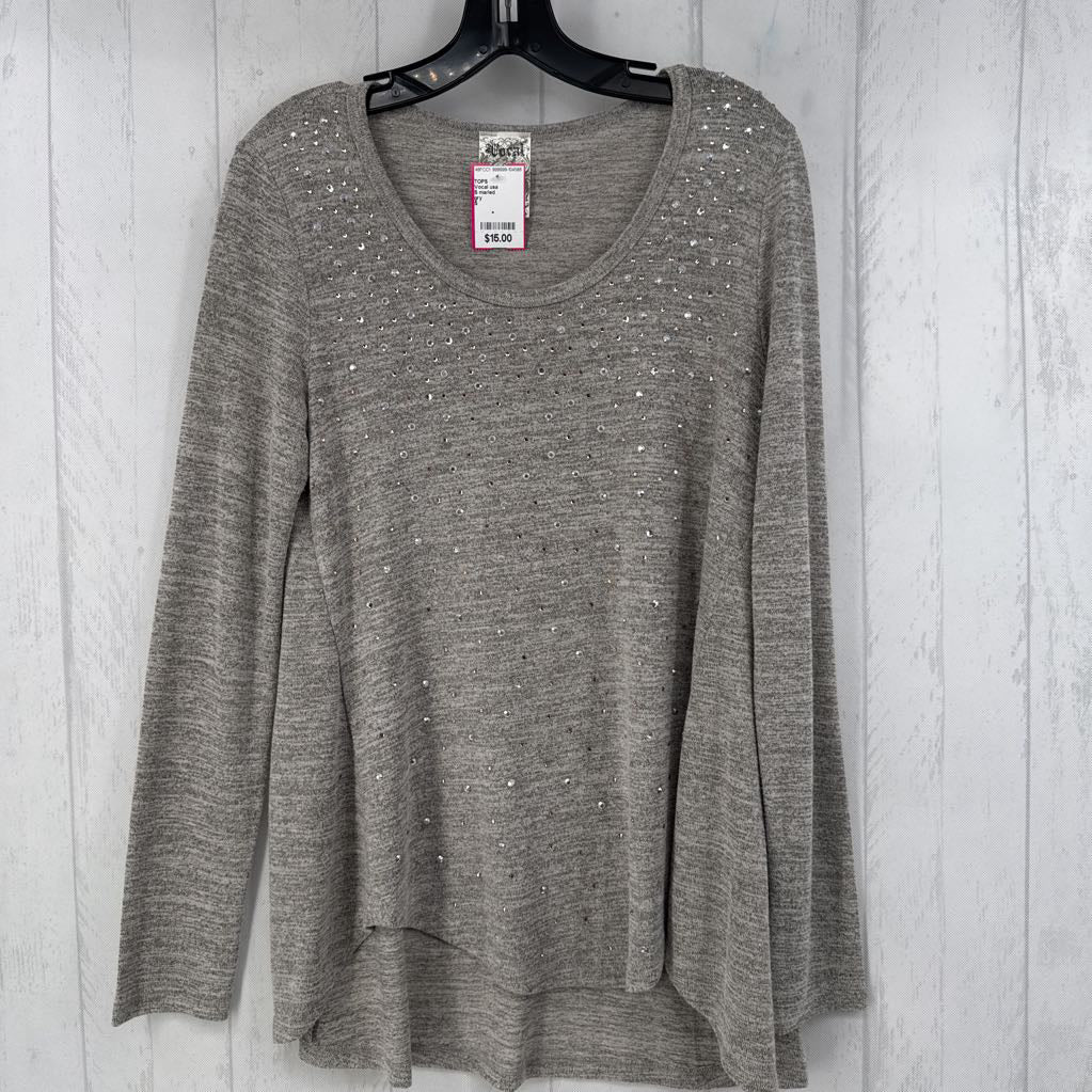 S marled embelished 3/4 slv top