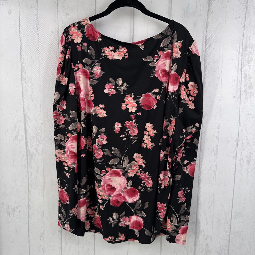 R35 3x l/s flower print ruched v-neck top