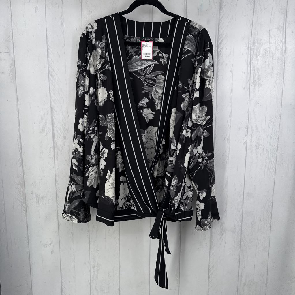 24 l/s flower print wrap top