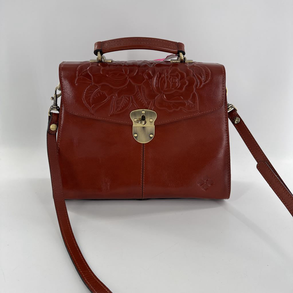 tooled floral leather satchel