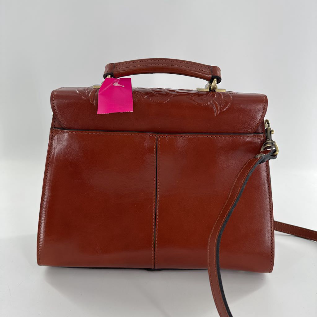 tooled floral leather satchel