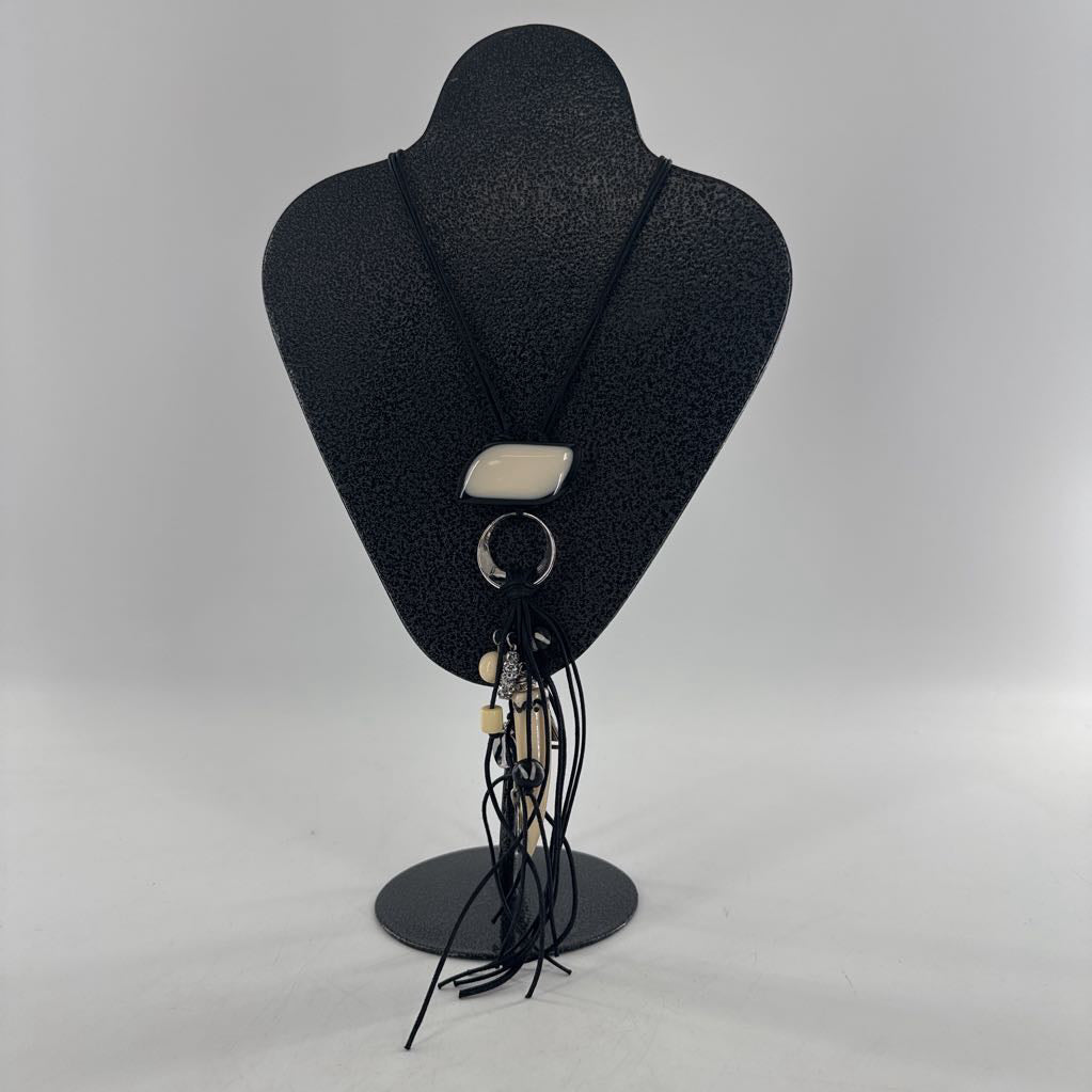 R55 15" black cord charm pendant necklace