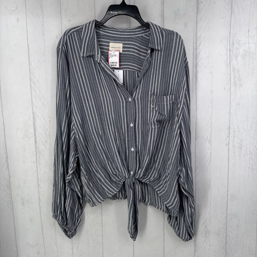 XL striped hi-lo l/s top