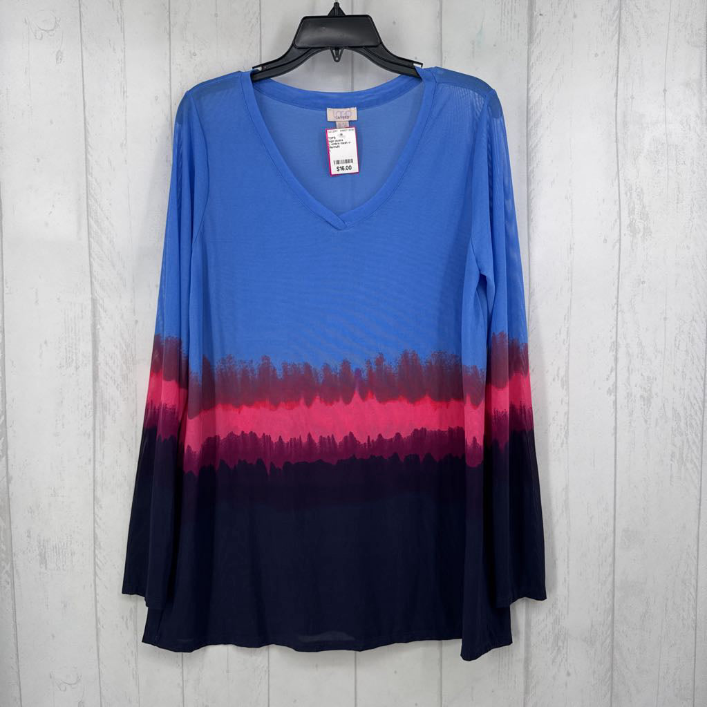 L ombre mesh v-neck l/s top