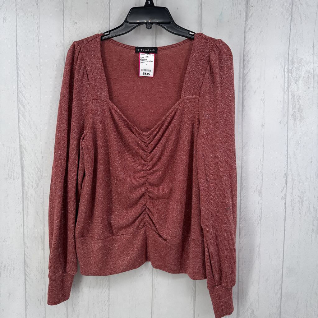 L shimmery ruched l/s top