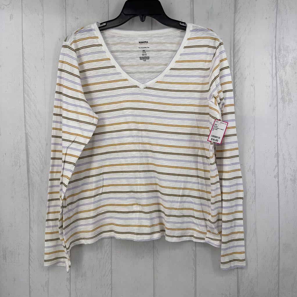 L/P striped v-neck l/s tee