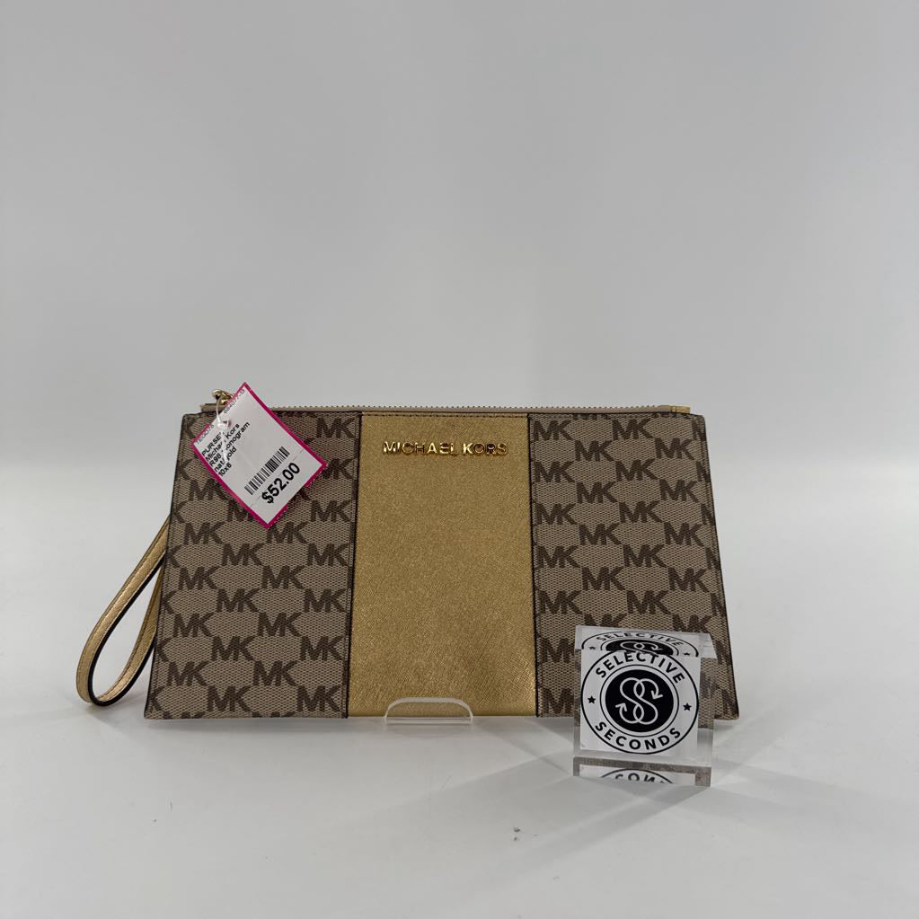 R98 monogram center stripe wristlet/clutch