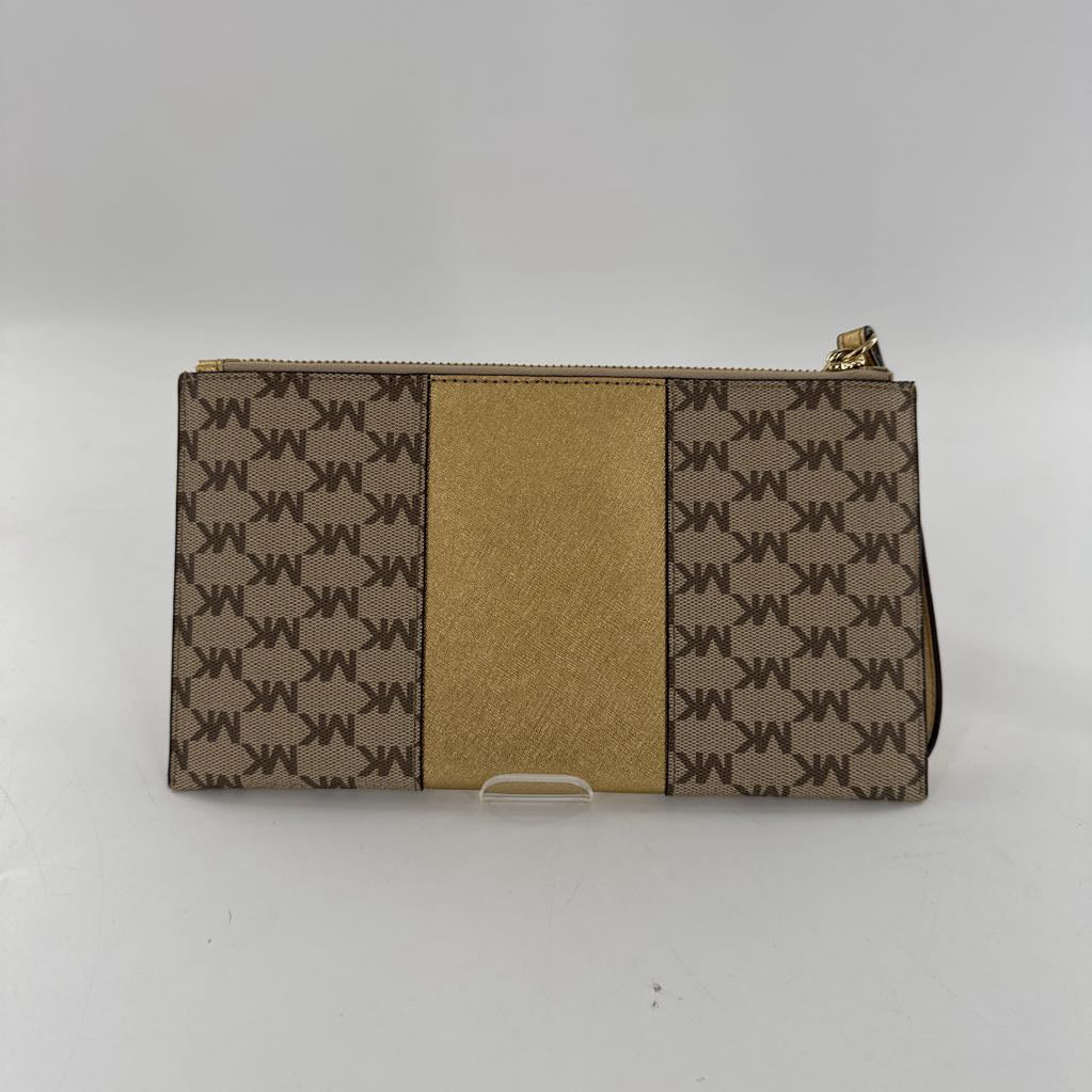 R98 monogram center stripe wristlet/clutch